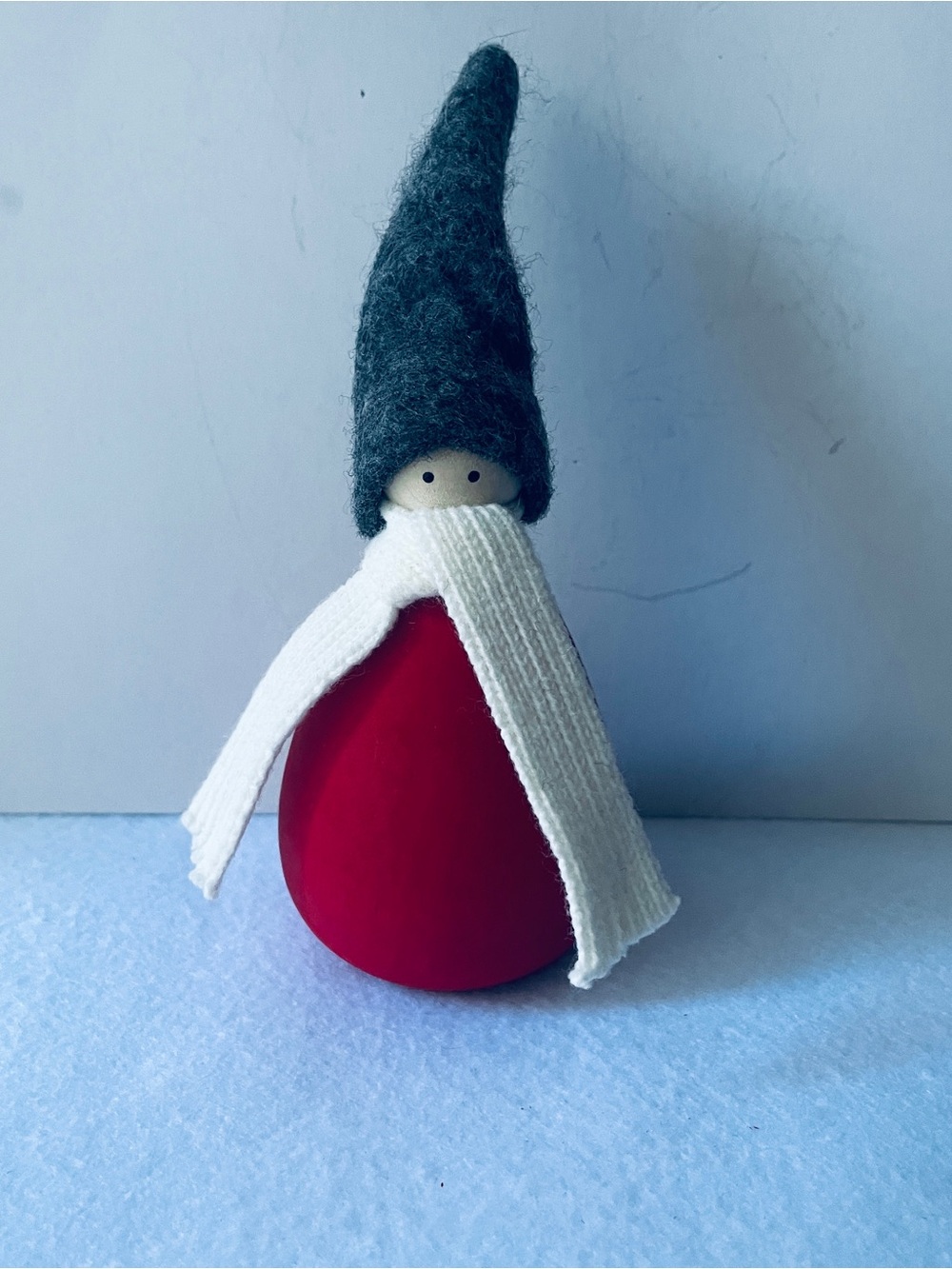 Plush Holiday Gnome Toy - Red Body with Gray Hat and White Scarf